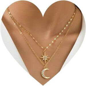 Stylish Gold-Plated Star & Crescent Moon Necklace Set – Perfect for Any Occasion